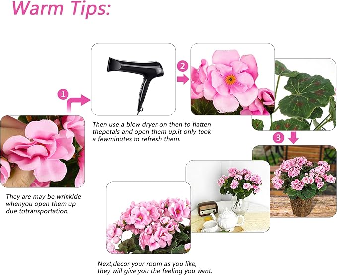 Uqueeten 4PCS Fake Flower Artificial Geranium,Artificial Flowers for Outdoors, Geraniums Artificial Flowers Realistic,Artificial Geraniums for Outdoors Fake Plant Decoration((Pink) 14.4"