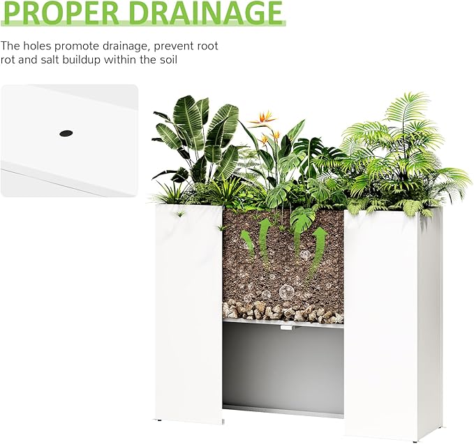 LAHAAP Set of 2 Outdoor Planters 38"W x 10.2"D x 30"H- Tall Rectangular Planters for Outdoor Patio/Porch, All-Weather with Anti-dumping Kit, Durable Galvanized Steel, Modern Design for Plants, Flower
