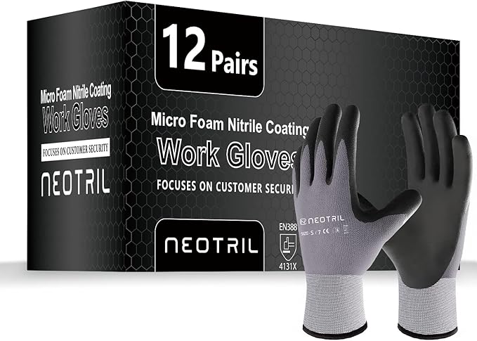 Safety Work Gloves MicroFoam Nitrile Coated-3/6/12/36 Pairs,Breathable Nylon Working Gloves for Men Women