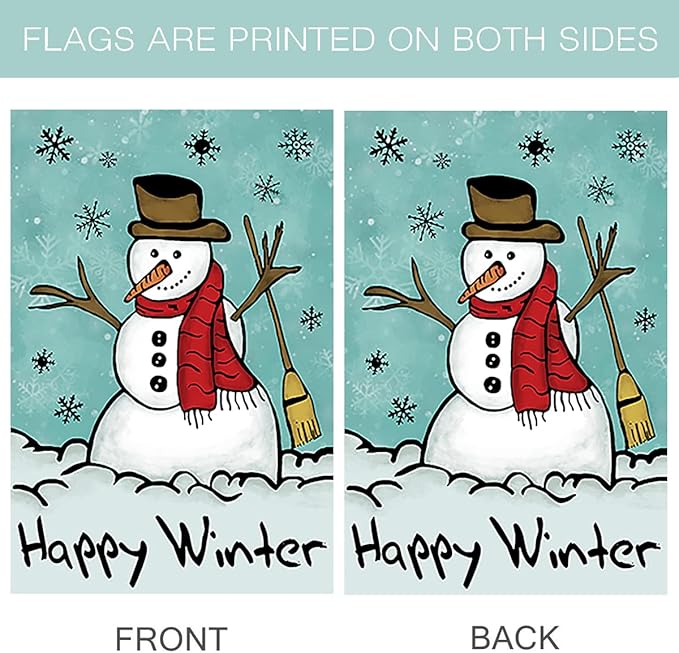 Morigins Happy Snowman Primitive Winter Yard Flag Double Sided Decorative Let it Snow House Flag 28x40 Inch