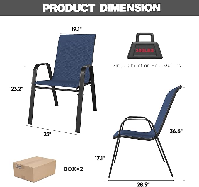Patio Chairs Set of 4, Stackable Outdoor Dining Chairs for All Weather Textilene Fabric & Metal Frame, Outdoor Chairs Set for Backyard Deck Garden