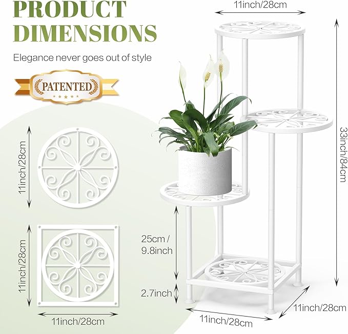 YOCOMEY 4 Tier Plant Stand Outdoor Indoor, Metal Flower Shelf Display Holder, Multiple Plants Corner Tall Flower Holders for Patio Balcony Porch Garden Living Room (White)