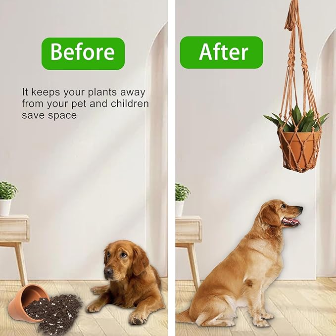 Artilady Macrame Hanging Planter for Indoor Plants, Boho Woven Plant Hanger Large Hanging Flower Pot Holders Outdoor Baskets Storage No Tassels Brown Wall Decor (Latte Brown)