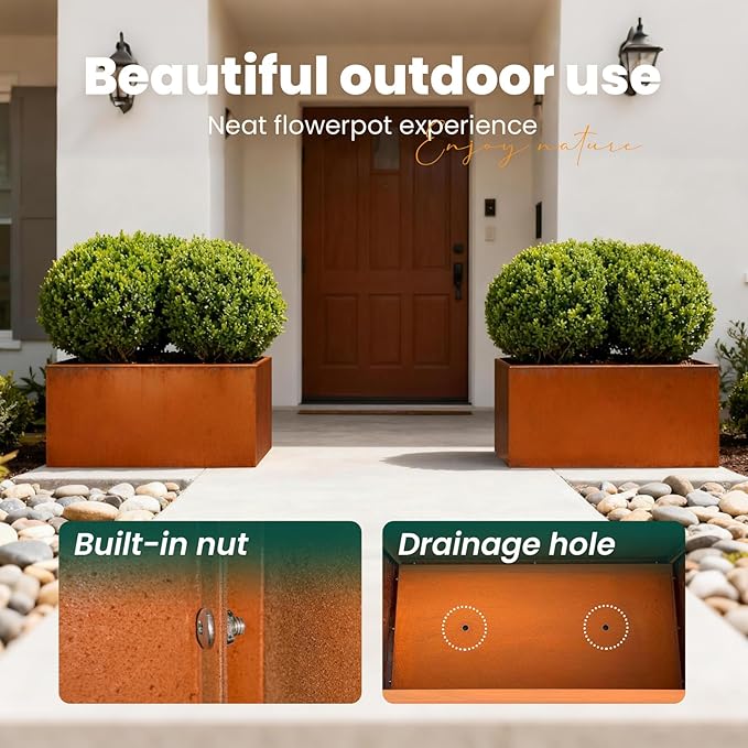 GZGNEEVL Corten Steel Planter Box Rectangular Planters Large Outdoor Planter Metal Planter Box for Tall Plant Trough Rustic Patina for Garden Yard Commercial Residential Farm 16 in x 31.5 in x 16 in