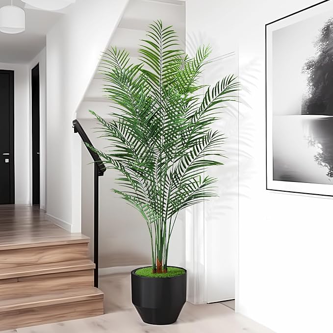 Artificial Palm Tree Outdoor 6.5ft, Large Fake Tropical Areca Palm Tree with 18 Trunks, Tall Faux Floor Plants for Indoor Outdoor-Living Rooms, Offices, Bedroom Home Decor