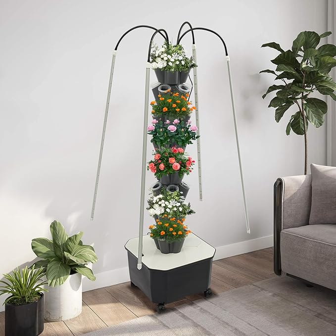 40 Plants Vertical Hydroponics Growing System Kit, Smart Tower Garden Hydroponic Herb Garden Planter Indoor Kit with Water Circulation & LED Full-Spectrum Supplementary Lighting (Gray)