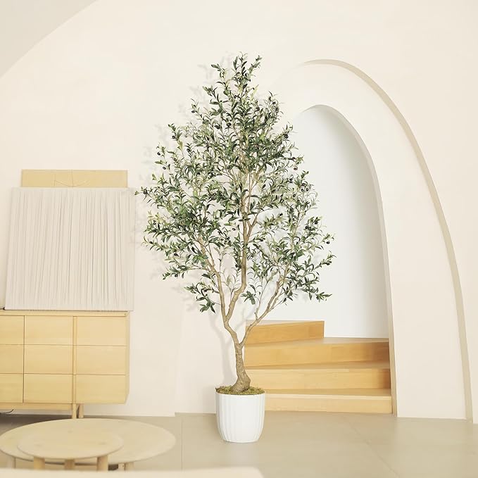 8ft Faux Olive Tree - Olive Trees Artificial Indoor with Large Olive Branches and Lifelike Olive - Artificial Olive Tree for Home Office House Living Room Decor