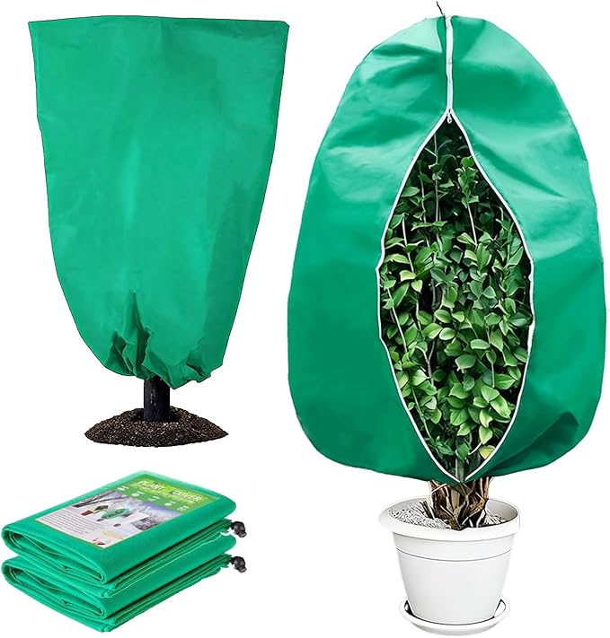 Winter Plant Covers Freeze Protection- 2 Pack 47" x 71" Winter Frost Covers with Zipper & Drawstring,Thickened Frost Cloth Blankets for Outdoor Plants,Tree,Potted,Shrub,Anti-Freeze & Animal Protection