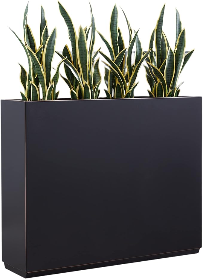 Wallowa Metallic Heavy Planter for Outdoor Plants, 38Lx10Wx30H Inches Tall and Long Metal Divider Planter Box with Hand Brushed Gold Edge for Outside & Indoor, No Assembly (Black)