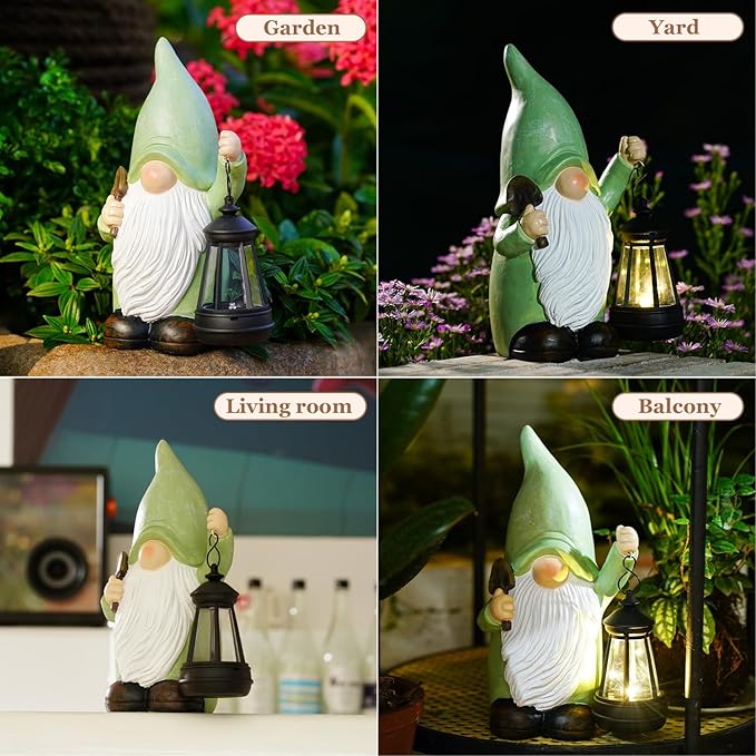 Gnome Garden Decor Statue Solar Decorations for Yard Lawn Outside with Lantern Outdoor Decorations for Balcnoy