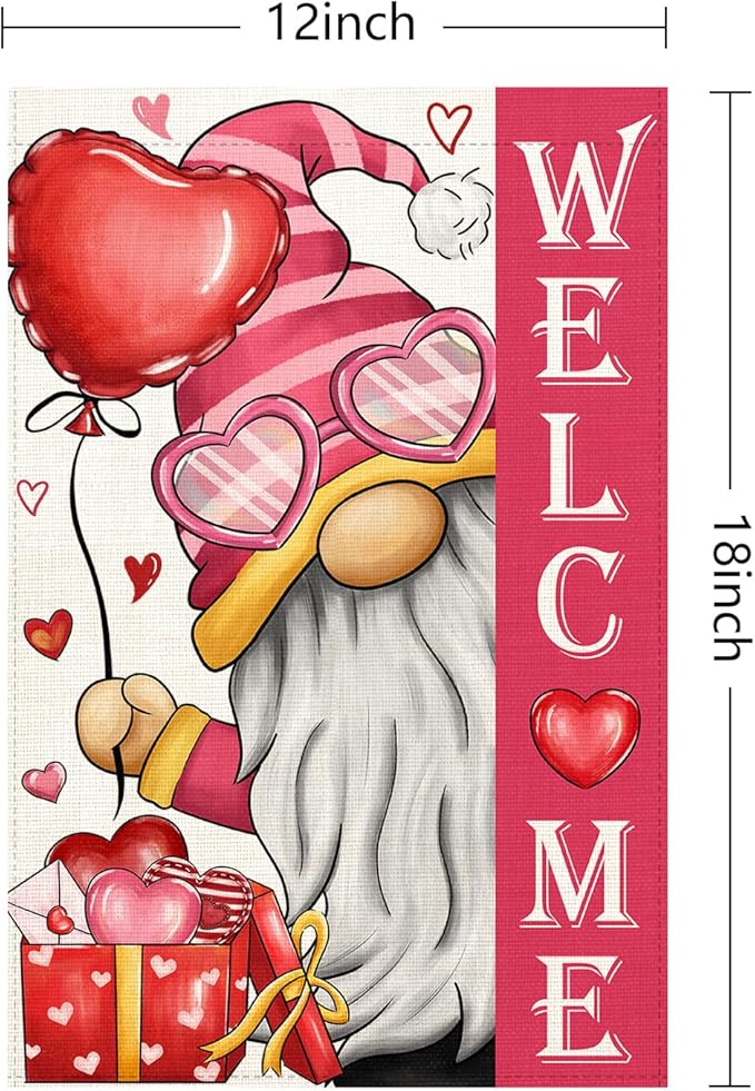 Valentines Day Gnome Garden Flag 12x18 Double Sided Vertical Outdoor Flag Love Heart Red Holiday Yard Lawn Outdoor Decoration (Love Garden Flag)