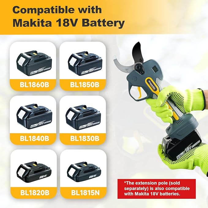 2 Inch(50mm) Professional Electric Pruning Shears Brushless Cordless, Compatible with Makita Batteries Extension Pole Heavy Duty 21V 8000mAh Battery Secateurs Branch Cutter for Gardening