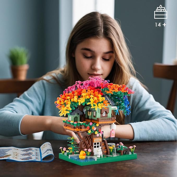 Vziimo Cherry Blossom Bonsai Tree Building Set, Ideas Rainbow Treehouse Set for Adults, 1528 PCS Mirco Bricks Collectible Creative for Teens Adults 14+