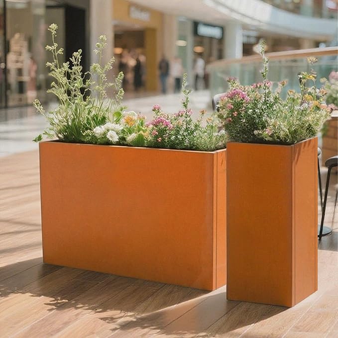 GZLVSOW Corten Steel Rectangular Planter for Outdoor Plants 24" x 10" x 24" Rusted Metal Outdoor Planter Box Spliced Flower Box with Partitions for Outside,Indoor,Garden (Corten, 24 * 10 * 24)