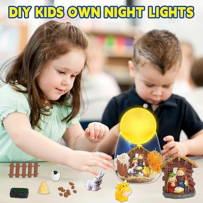 SCWGTPJ Nativity Scene Terrarium Crafts Kit, DIY Toys Kit for Girls Boys, Arts and Craft, DIY Moon Lamp Night Light Christmas Gifts Birthday Gift for Kids (Nativity)