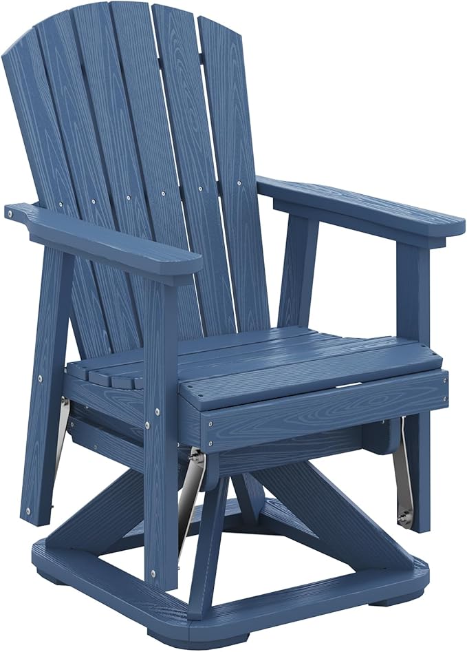 SERWALL Adirondack Swivel Glider Chair, HDPE Patio Glider for Outdoor, All-Weather Glider Chair for Porch, Balcony, Navy Blue