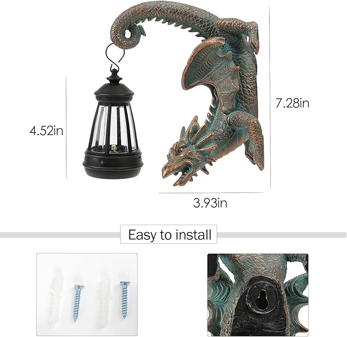 Solar Dragon Tree Hugger Statue Wall Decor - Whimsical Garden Statue with Solar Lantern, Outdoor&Yard Decor, Fantasy Dragon Figurine for Trees, Walls, or Fences - Unique Gifts for Women & Men