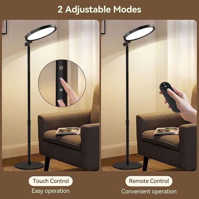 RICIAL Light Therapy Lamp,12000 Lux UV-Free Sun Lamp Full Spectrum Sunlight Lamp with 12" Panel/71 High/4 Color Temperature/5 Brightness/Remote Control, 2 in 1 Retractable Floor Light Therapy Lamp