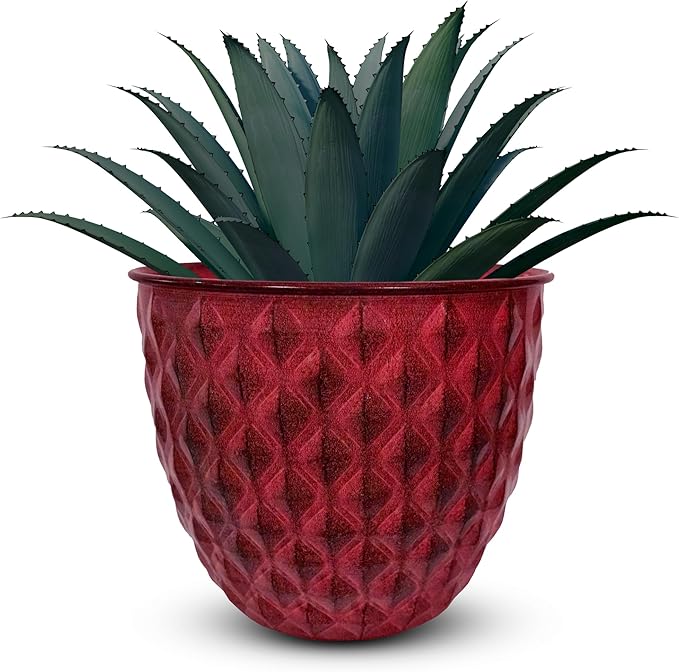 Headwind Glazed Ironstone Diamonte Collection – Crimson Red 10-Inch Decorative Plant Pot, Indoor & Outdoor, Vintage Diamond-Textured, Lightweight & Weather-Resistant for Garden Use by Robert Allen