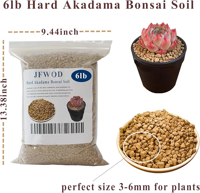 JFWOD 6lb Hard Akadama Bonsai Soil 3-6mm Small Grain for Cactus, Succulents, Bonsai Plants Soil Amendment, Prevent Over Water, Provides Optimal Water Retention, Fast Drainage
