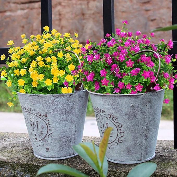 ArtBloom 24 Bundles Outdoor Artificial Flowers UV Resistant Fake Boxwood Plants, Faux Greenery for Indoor Outside Hanging Plants Garden Porch Window Box Home Wedding Farmhouse Décor (Magenta)