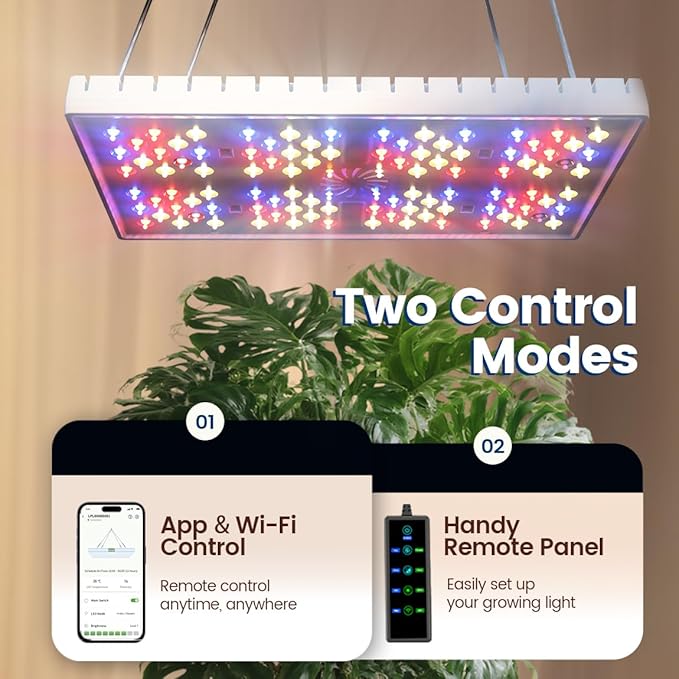 MetryGrow Grow Lights for Indoor Plants, [Smart APP & Expansive 2x2 Ft Coverage] Genuine 48Watt LED Full Spectrum Hanging Growing Plant Lamps, 8-Level Brightness（No Stand）