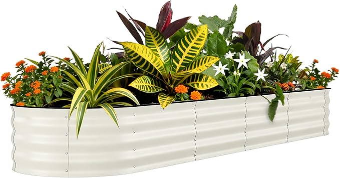 Galvanized Raised Garden Bed Outdoor, 8x2x1.5 ft Metal Planter Box for Flowers Herbs Vegetables, Rust-Resistant Raised Garden Beds for Gardening, Easy Assembly Outdoor Garden Box & Planters, Beige