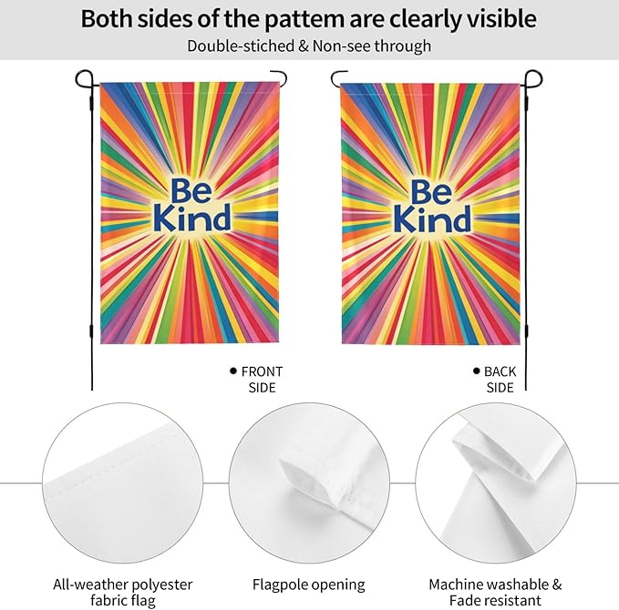 Be Kind Garden Flag 12x18 Inch Double Sided All-Weather Polyester Outdoor Flag For Patio Lawn Yard And Garden Welcome Decor