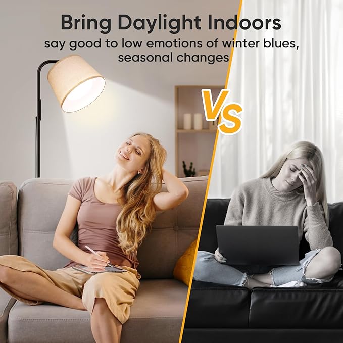Caromolly Light Therapy Lamp, 10000 Lux Daylight Lamp with Remote & Touch Control, Adjustable Color/Brightness/Timer, Therapy Light Floor Lamp with Linen Shade for Bedroom, Office, Living Room