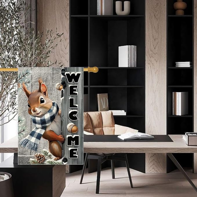 Winter Garden Flag 28x40inch The Nut Squirrel Welcome Large Garden Flags Yard Porch House Flag Double Side For Home Outdoor Yard Patio Lawn Decor, Garden Decorations (RMQ-160D, 28"X40")