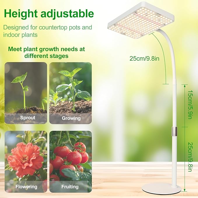 JINHONGTO Tabletop Grow Light with Timer, Bright Desk Grow Lights for Indoor Plants, Seed Starting, Seedlings, Bonsai, Succulent, Cactus, Vegetables, 16"-24" Height Adjustable, Daisy Chain Function