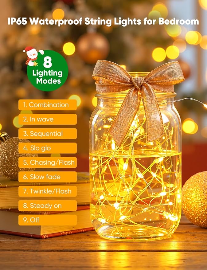 Minetom 12 Pack Fairy Lights Battery Operated String Lights 8 Modes, 7ft 20LED Warm White Waterproof Silver Wire Twinkle Lights, Firefly Starry Moon Lights for Mason Jars DIY Christmas Wedding Party
