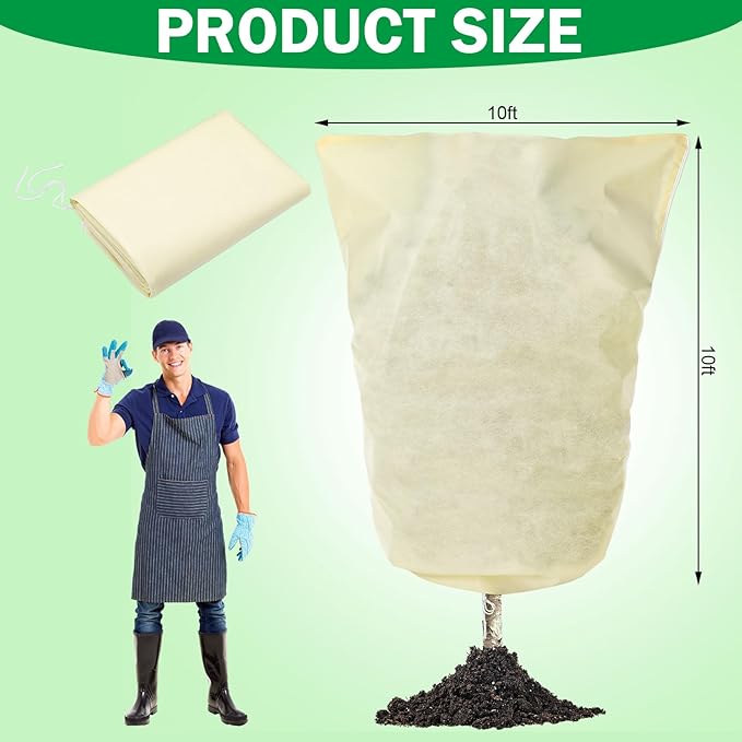 Vincreem 1 Pcs 10 x 10 ft Plant Covers Freeze Protection Extra Large Frost Cloth Plant Covers with Zipper Drawstring Winter Cold Weather Frost Blankets for Outdoor Palm Fruit Tree and Shrubs (Beige)