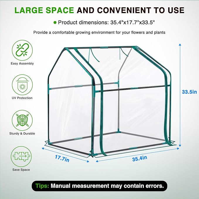 Yesker Mini Greenhouse 36"x18"x33" Portable Small Green House for Indoor Outdoor Greenhouses with PVC Cover Compact Greenhouses Kit for Winter Gardening Balcony Patio Outside Backyard Plant Protection