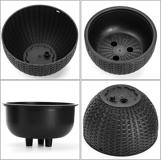 Foraineam Dual-Pot Self-Watering Hanging Planters, Black, 2 Pack, Indoor/Outdoor, Rattan Design, 10.2in and 8.2in