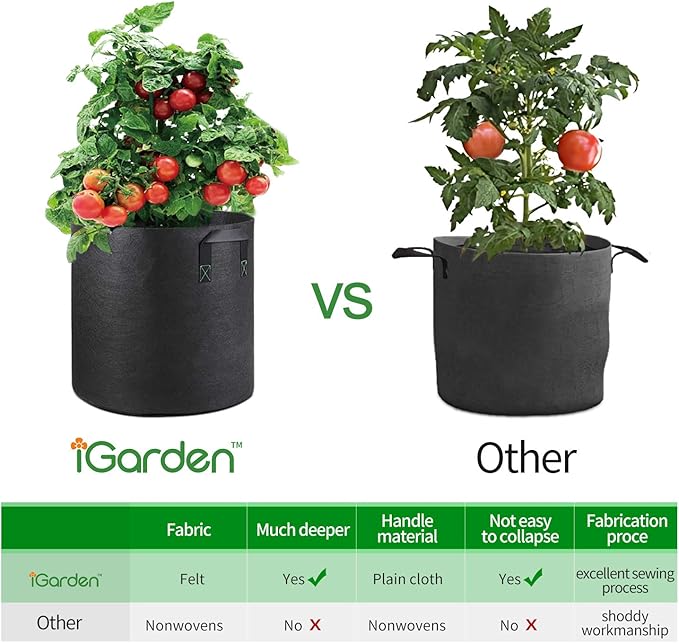 Grow Bags Tall, 3 Gallon Grow Pots 6 Pack with Handles, Heavy Duty 280G Thickened Nonwoven Fabric Plant Bag for Vegetables