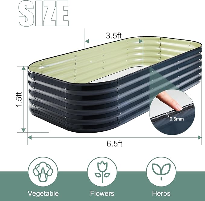 17" Tall 8x2ft Oval Grey Metal Planter Box for Outdoor Gardening 9-in-1 Modular Galvanized Raised Garden Bed, Heavy Duty Flower Beds, Porch Planters & Expandable Garden Beds Outdoor