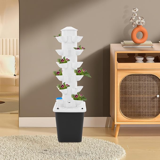 Hydroponic Growing System, 30-Plant Vegetable Planter Tower Outdoor Indoor Garden Vertical Planter Germination Kit with Water Pump & Intelligent Water Circulation for Gardening Lover