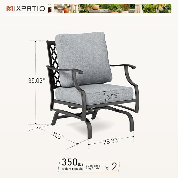 Patio Chairs Set of 2, High Back Outdoor Patio Metal Chairs with 5.75" Thick Cushions for Bistro Balcony Porch Deck and Yard, Grey