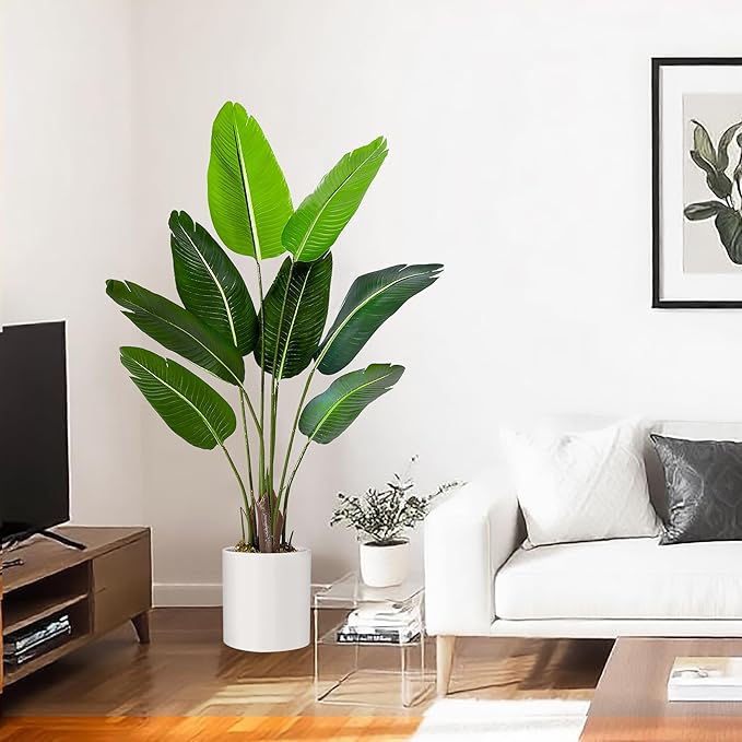 litphke Artificial Tree Bird of Paradise Artificial Plant, 4 Ft Faux Tropical Plant Palm Tree with Leaves Trunks Faux Banana Leaf Tree for Home Decor Living Room Indoor Outdoor Office