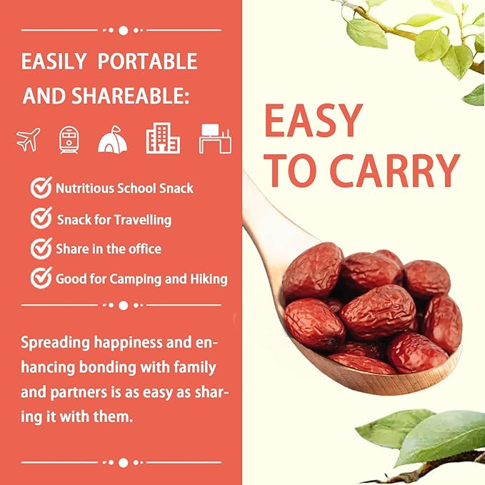 Jujube Red Dates,12.3 oz/350g, 红枣(hongzao)Dried Fruit No Sugar Added, Big Red dates, Not Very Dry, Soft and Chewy, Fluffy Mouthfeel, Thick Pulp, Thin Skin, Small Pit, Hiking Snacks, Improve Mood and Sleep