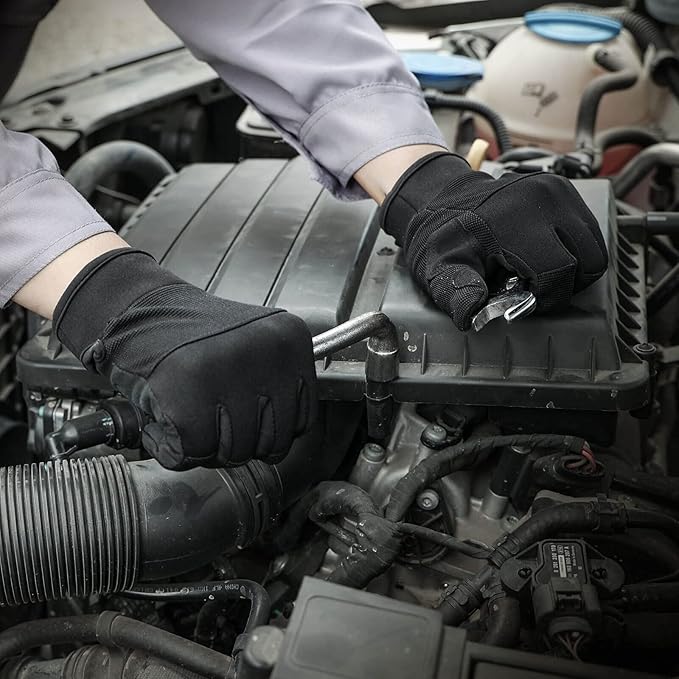OZERO Work Gloves for Men Women: Mechanic Glove Touchscreen Firm Grip Dexterity Light Duty Gloves for Gardening Construction