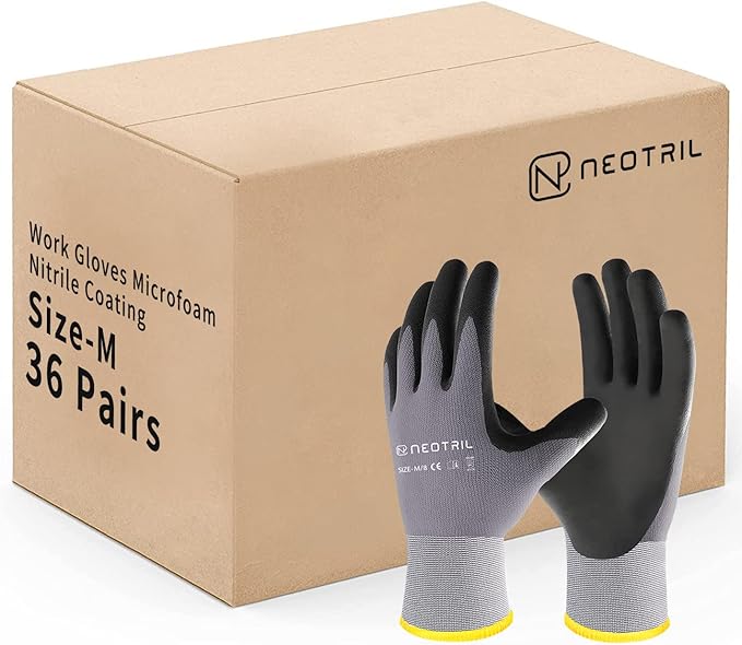 Safety Work Gloves MicroFoam Nitrile Coated-3/6/12/36 Pairs,Breathable Nylon Working Gloves for Men Women