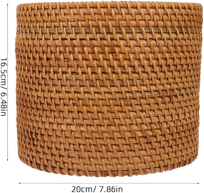 Mikikit Round Rattan Trash can Small Decorative Wicker Basket for Home Storage Desktop Organizer 6.6 Inch Fruit Vegetable Basket
