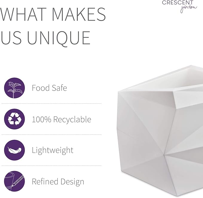 Crescent Garden Modern Geometric Origami Planter, Plant Pot, 26-Inch (Alpine White)
