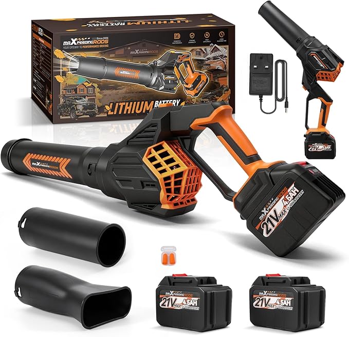 maXpeedingrods Leaf Blower Cordless, 650CFM Electric Leaf Blower with 2 x 4.5Ah Batteries & Fast Charger, 180° Deformation Blower, Lightweight Leaf Blower for Lawn Care, Garden, Patio & Outdoor Clean
