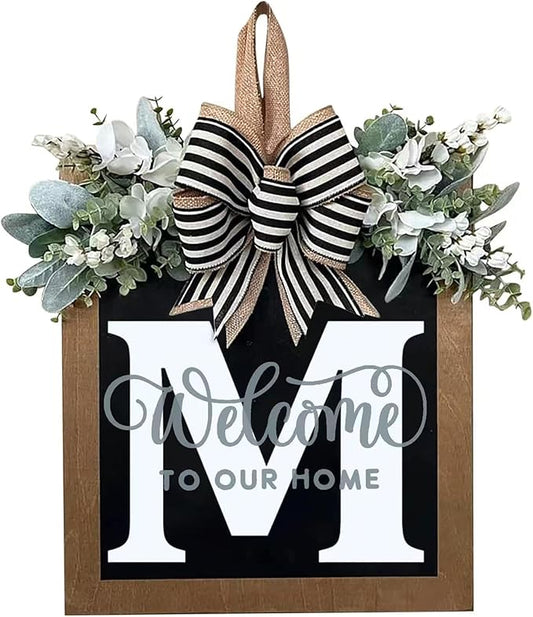 Last Name All Year Wreath, for Front Doors, Spring, Fall, 26 Last Name Letters All Year Round Wreaths, Suitable for Wedding Decorations, Home Porches, Farmhouses, Yards, Garden Decorations, Gifts (M)