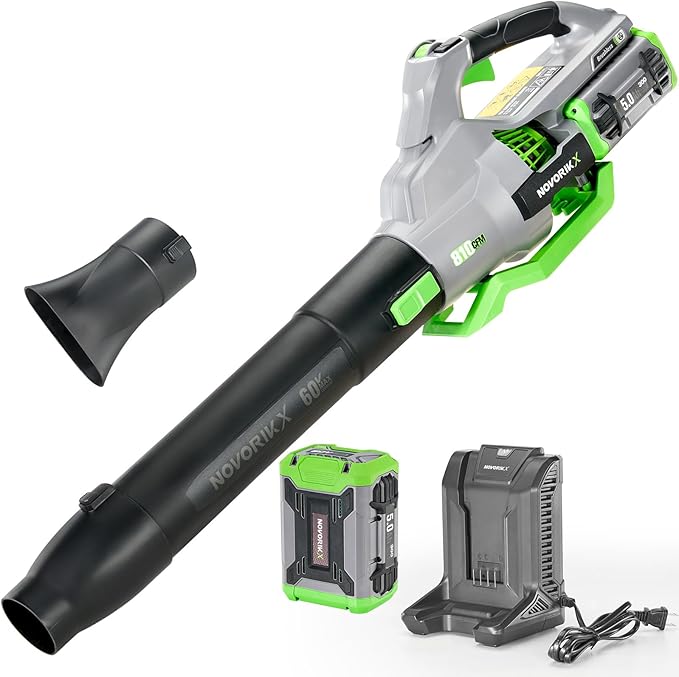 Electric Leaf Blower, 810 CFM Variable-Speed, 60-Volt Lithium-ion Cordless Leaf Blower with 5.0Ah Battery and Charger Included, Powerful for Yard Cleaning