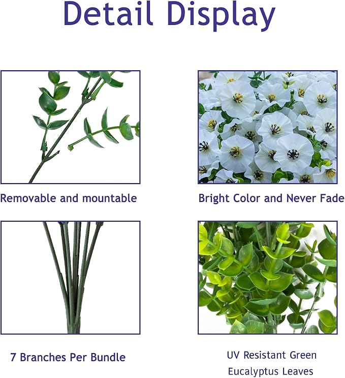 VDVST Artificial Flowers for Outdoors,UV Resistant Artificial Outdoor Flowers,Not-Fading Faux Flowers for Outdoor Planters for Front Door Porch Yard Patio Garden Home Decor,12 Bundles,White