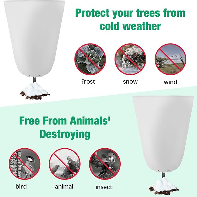 Vincreem 4 Pcs Plant Covers Freeze Protection 35.4" x 59" Winter Frost Blankets for Outdoor Plants with Zipper Drawstring Frost Cloth Freeze Covers Warm Shrub Jacket for Fruit Tree Potted(White)